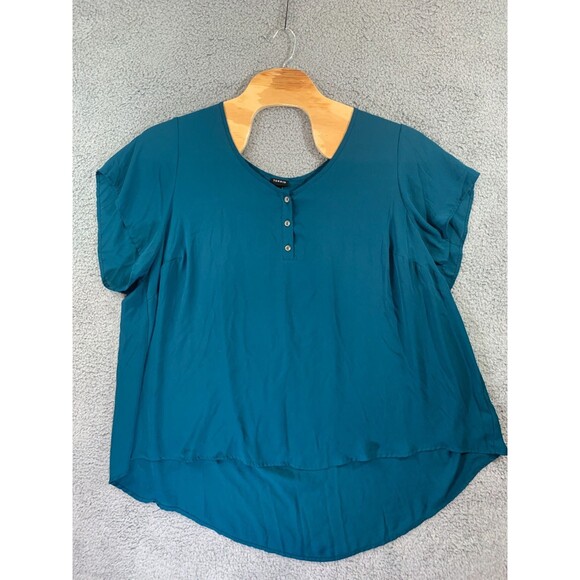 Torrid Size 5 Women's Teal Green Blouse Sleeve-cap Plus Size Lightweight V-Neck - Picture 1 of 9